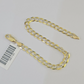 Real 10K Solid Cuban Curb Link Bracelet Yellow Gold Diamond Cuts 4.5mm 7" Womens