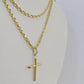 10k 3mm Rope Chain Jesus Cross Pendant 18"-30" Yellow Gold Set Charm Necklace