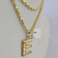 10k Gold Initial E Charm Rope Chain 16"-26" 2.5mm SET Necklace Alphabet Pendant