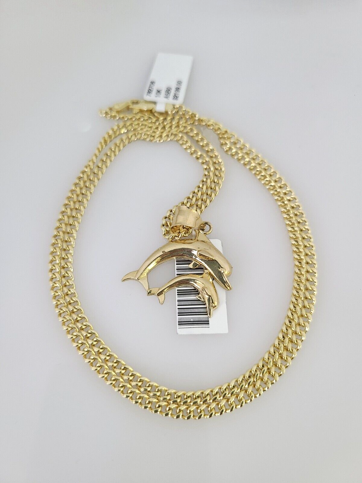 10k Gold Miami Cuban Chain Dolphins Charm Pendant 3mm 18-28in Necklace Set
