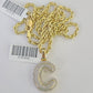 10k 3mm Rope Solid Chain C Diamond Pendant Alphabet 18"-28" Gold Charm Necklace