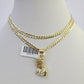 10k Gold Cuban Curb Chain Jesus Head Charm Solid 4mm 18"-28" SET Necklace