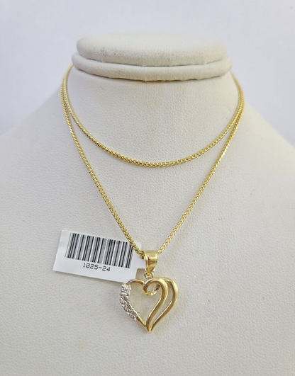 10K Solid Franco Chain Heart Pendant Charm Necklace 16"-22" 1mm Gold Ladies