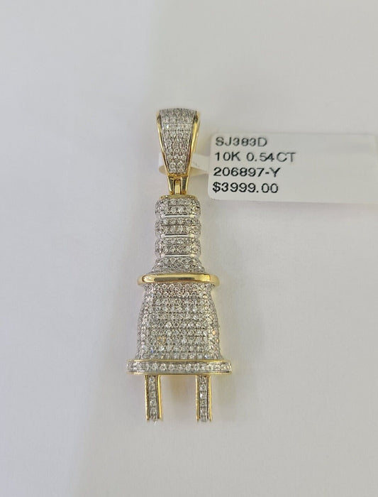 10k Diamond Plug Pendant Real Socket Charm Yellow Gold