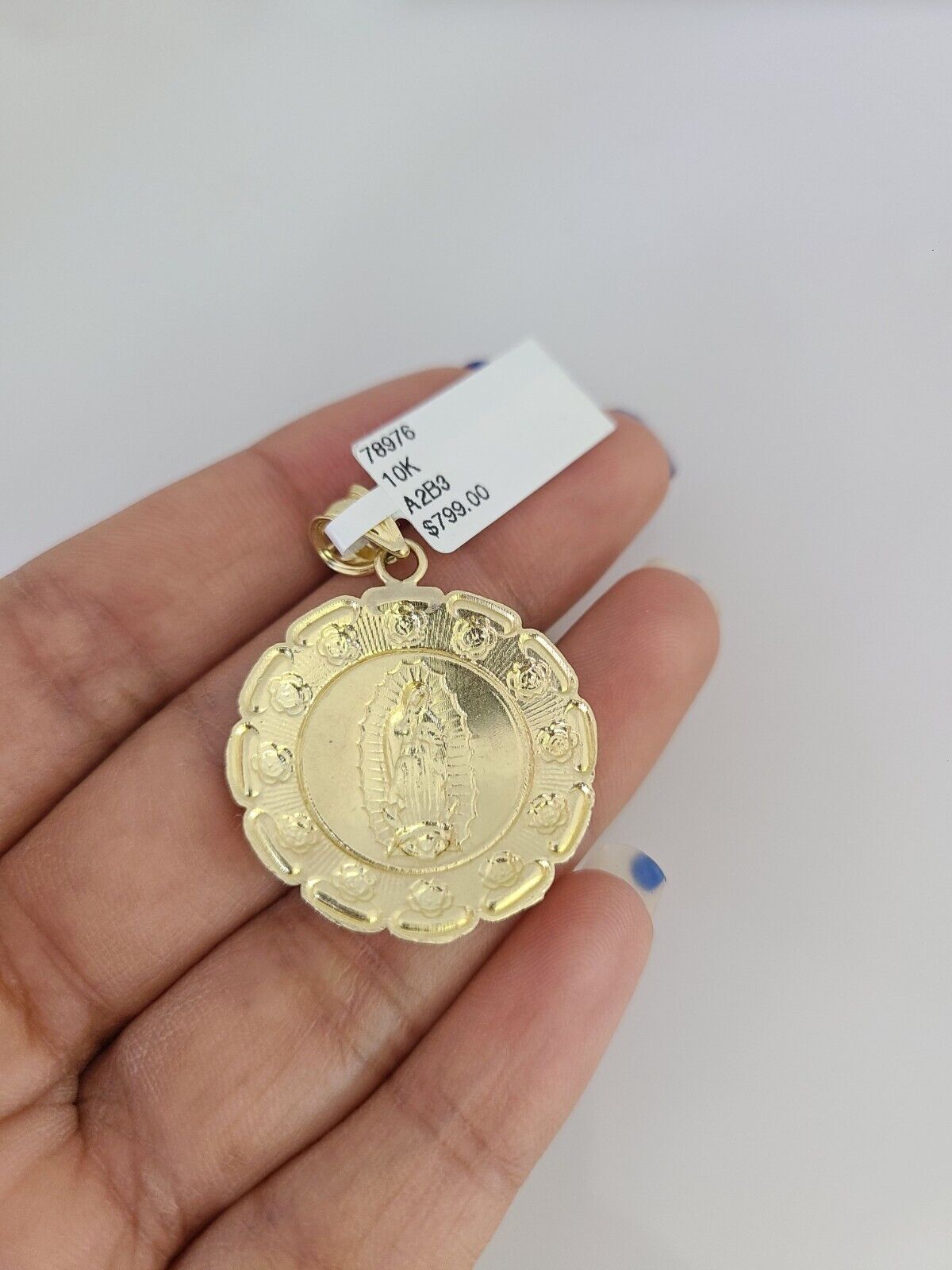 10k Gold Miami Cuban Chain Virgin Mary Charm Pendant 3mm 18-28in Necklace Set