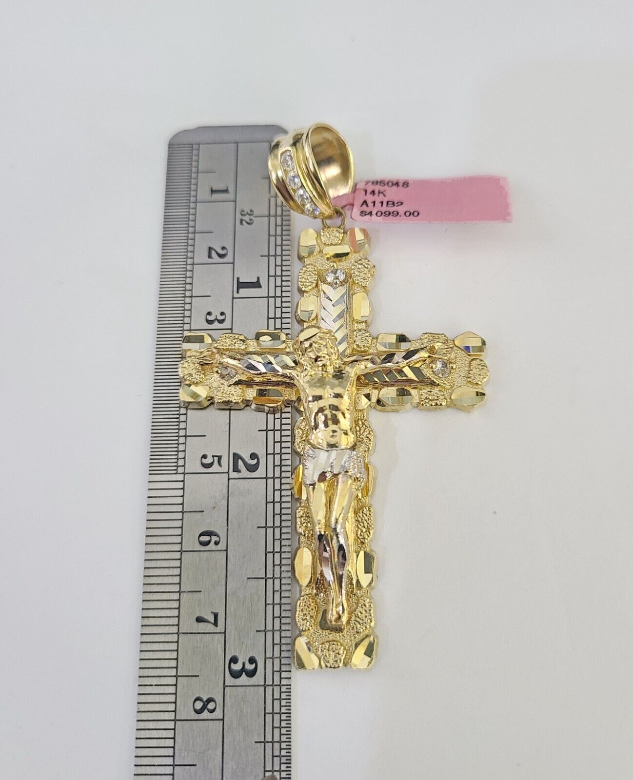 14k Gold Chain Jesus Cross Charm Solid Cuban Curb 5mm 20"-28" Inch SET Necklace