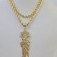 10k 3mm Rope Chain Saint Jude Pendant 18"-30" Yellow Gold Set Charm Necklace