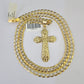 Solid 10k Gold Cuban Curb Chain Nugget Cross Pendant 6mm 20"-30" SET Necklace Two-tone