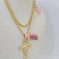 Real 14k Rope Chain Jesus Cross Charm Set Yellow Gold 3mm 18"-26" Necklace