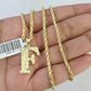 10k Gold Initial F Charm Rope Chain 16"-26" 2.5mm SET Necklace Alphabet Pendant