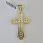 10k Nugget Cross Charm Miami Cuban Chain 4mm 22 inch SET Yellow Gold