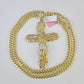 Real 14k Solid Chain Cross Charm Set Miami Cuban Link 6mm Necklace Pendant Gold