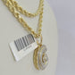 10k 3mm Rope Solid Chain G Diamond Pendant Alphabet 18"-28" Gold Charm Necklace