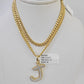 10k Miami Cuban Chain J Diamond Charm Set 4mm 18-26"Yellow Gold Necklace Pendant