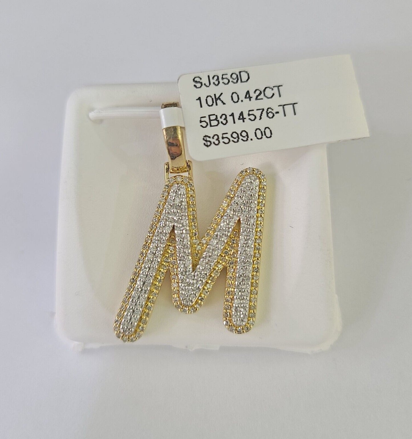 10k Yellow Gold Diamond M Charm Pendant Initial Alphabet Letter Real Genuine