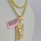 Real 14k Chain Jesus Head Charm Set Miami Cuban Link 4mm Necklace Pendant