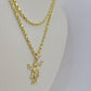 10k 3mm Rope Chain Jesus Full Body Pendant 18"-30" Gold Set Charm Necklace