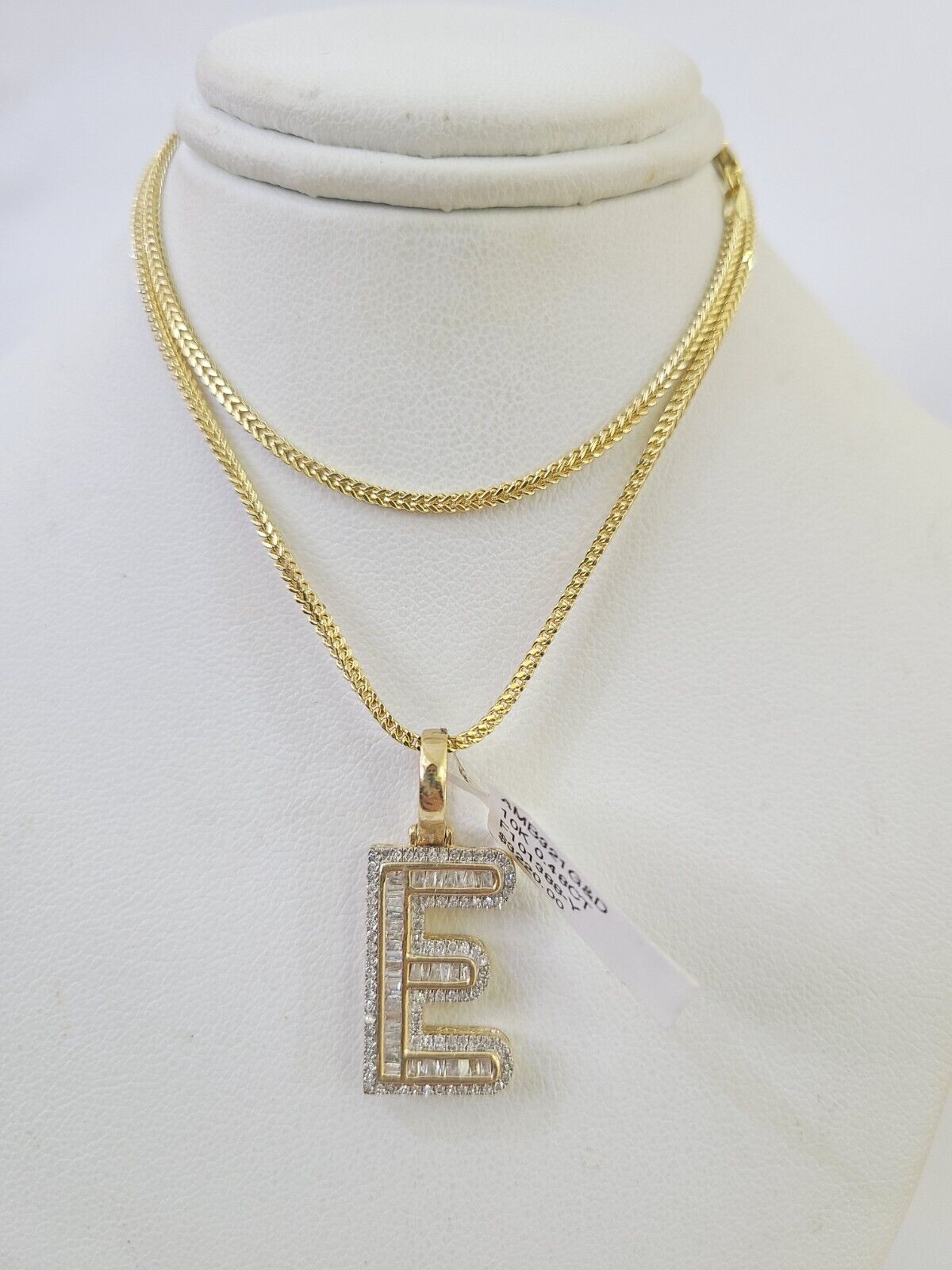 10K Franco Chain Diamond E Pendant Initial Charm Letter Necklace 18"-24" 1.5mm