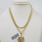 10k Gold Miami Cuban Chain Pharaoh Charm Pendant 3mm 18-28in Necklace Set