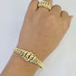 14K Gold Princesa Ring Bracelet 7" 7mm Real Yellow SET Flat Byzantine Link 14Kt