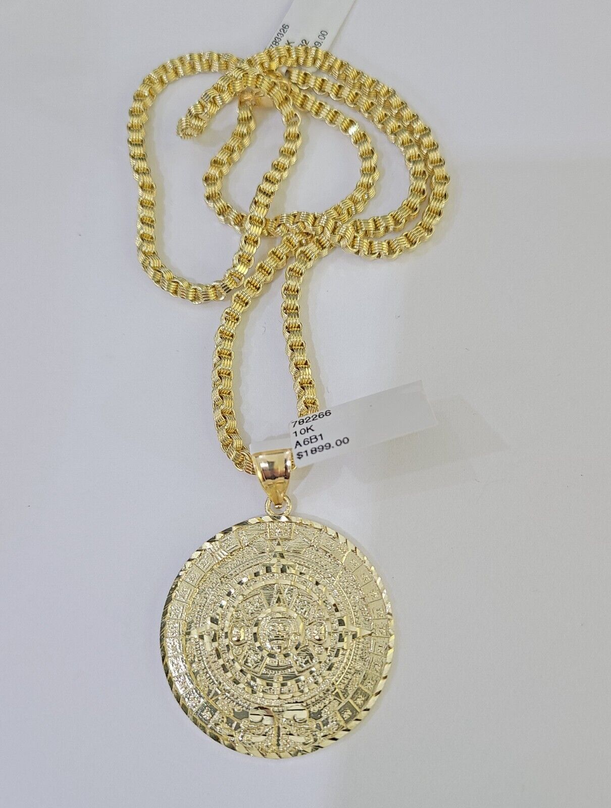 10k Gold Byzantine Necklace Mayan Calendar Charm 18-26 inches 3mm SET Chain