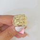 Real 14k Nugget Ring Yellow Gold Men Casual Flat Square 10kt