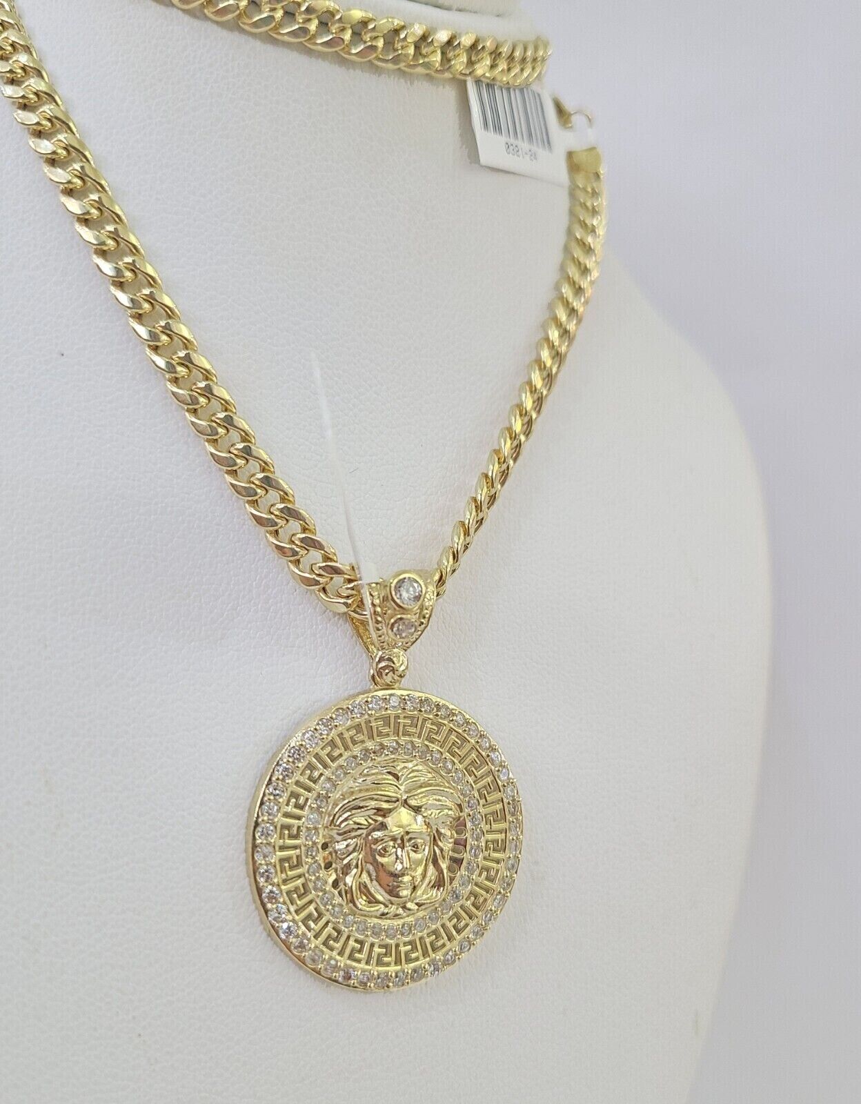 10k Yellow Gold Chain Head Charm Pendant Set 5mm Miami Cuban Link Necklace Real