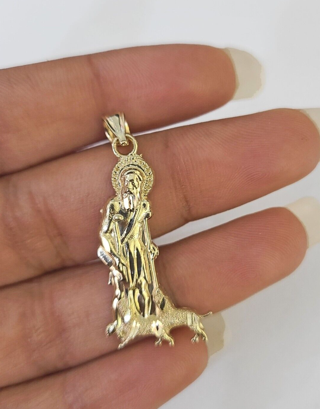 Real 10K Gold Saint Lazaro Charm 10kt yellow Gold Pendent Sheppard Dogs