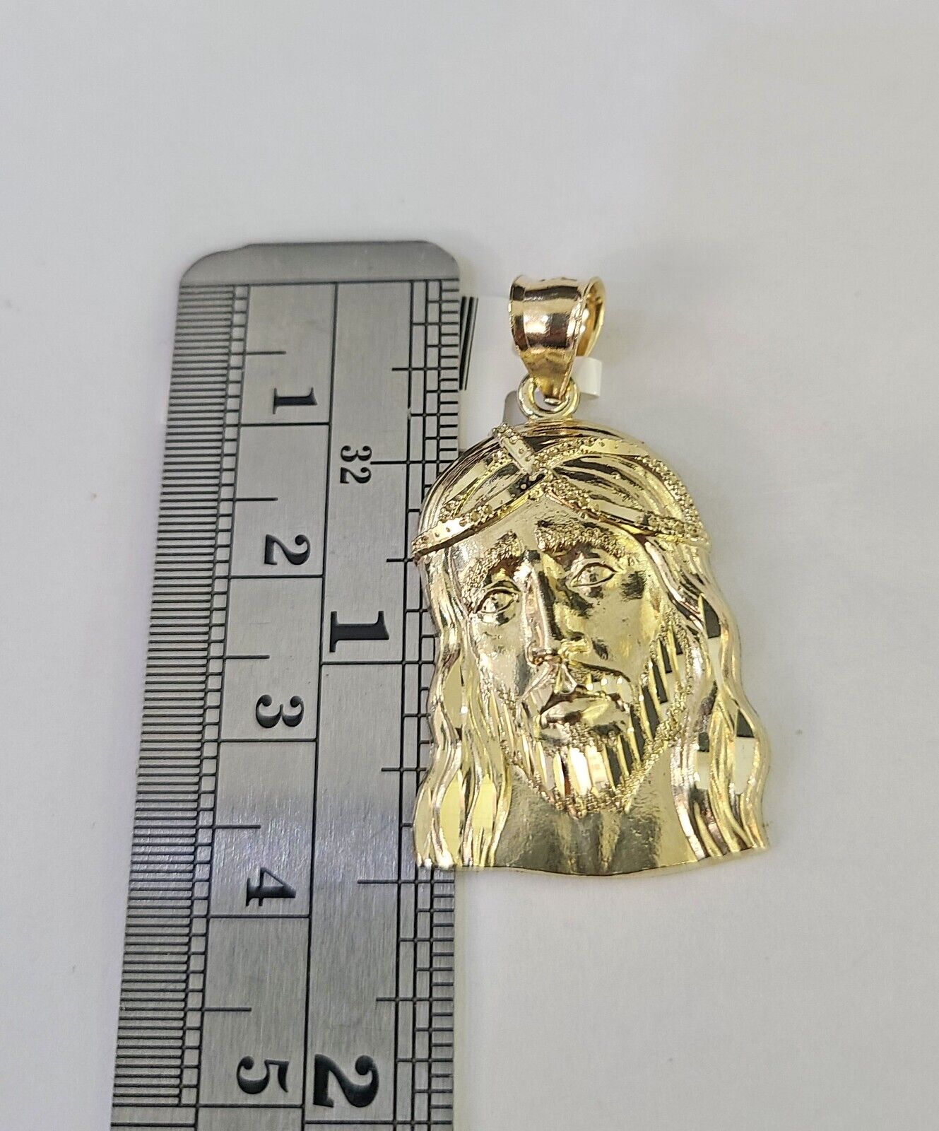 10k Gold Chain Jesus Head Charm Solid Cuban Curb Link 5mm 18"-28" Inch SET