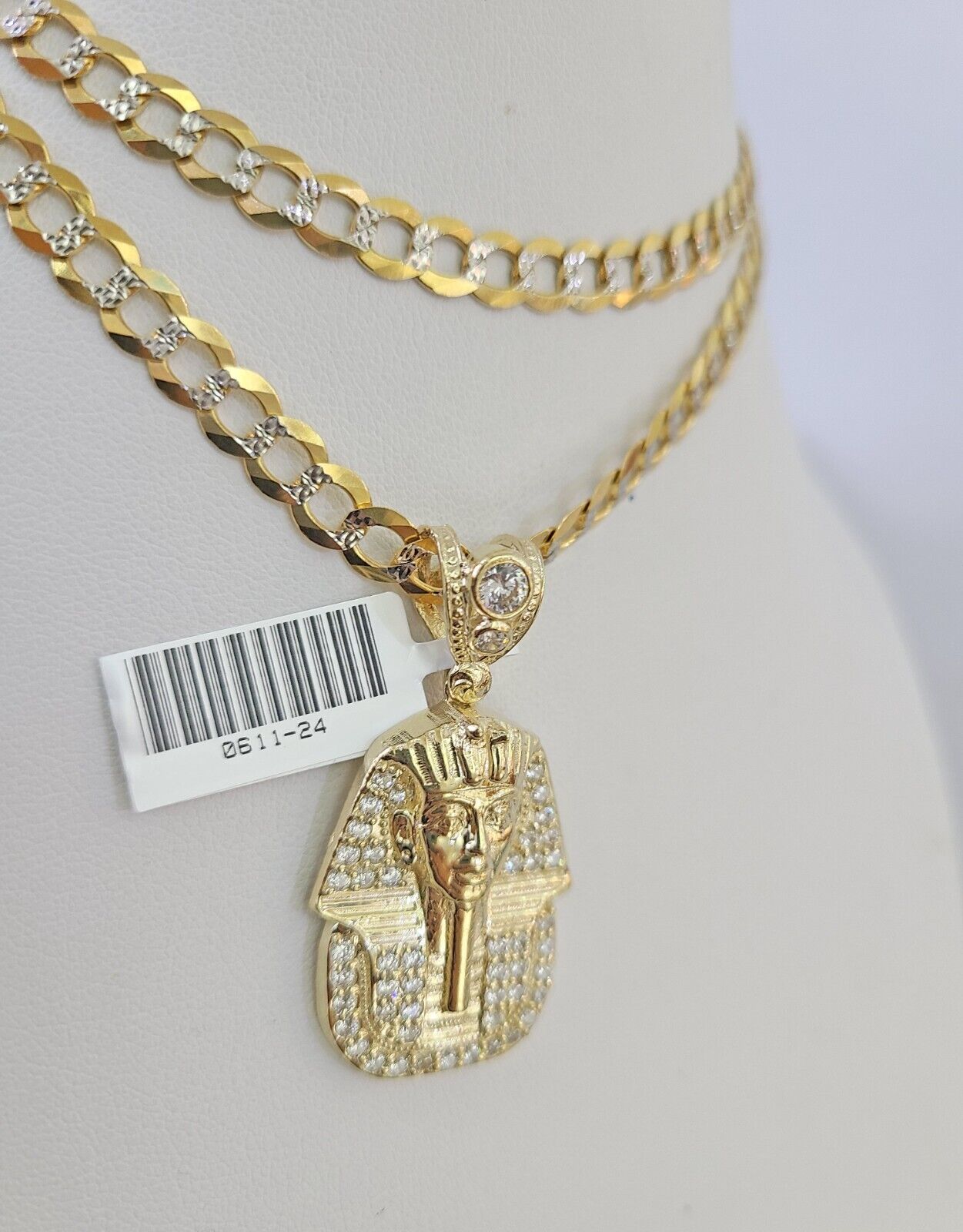 10k Solid Gold Cuban Curb Chain Pharaoh Pendant 6mm 20"-30" SET Necklace Charm