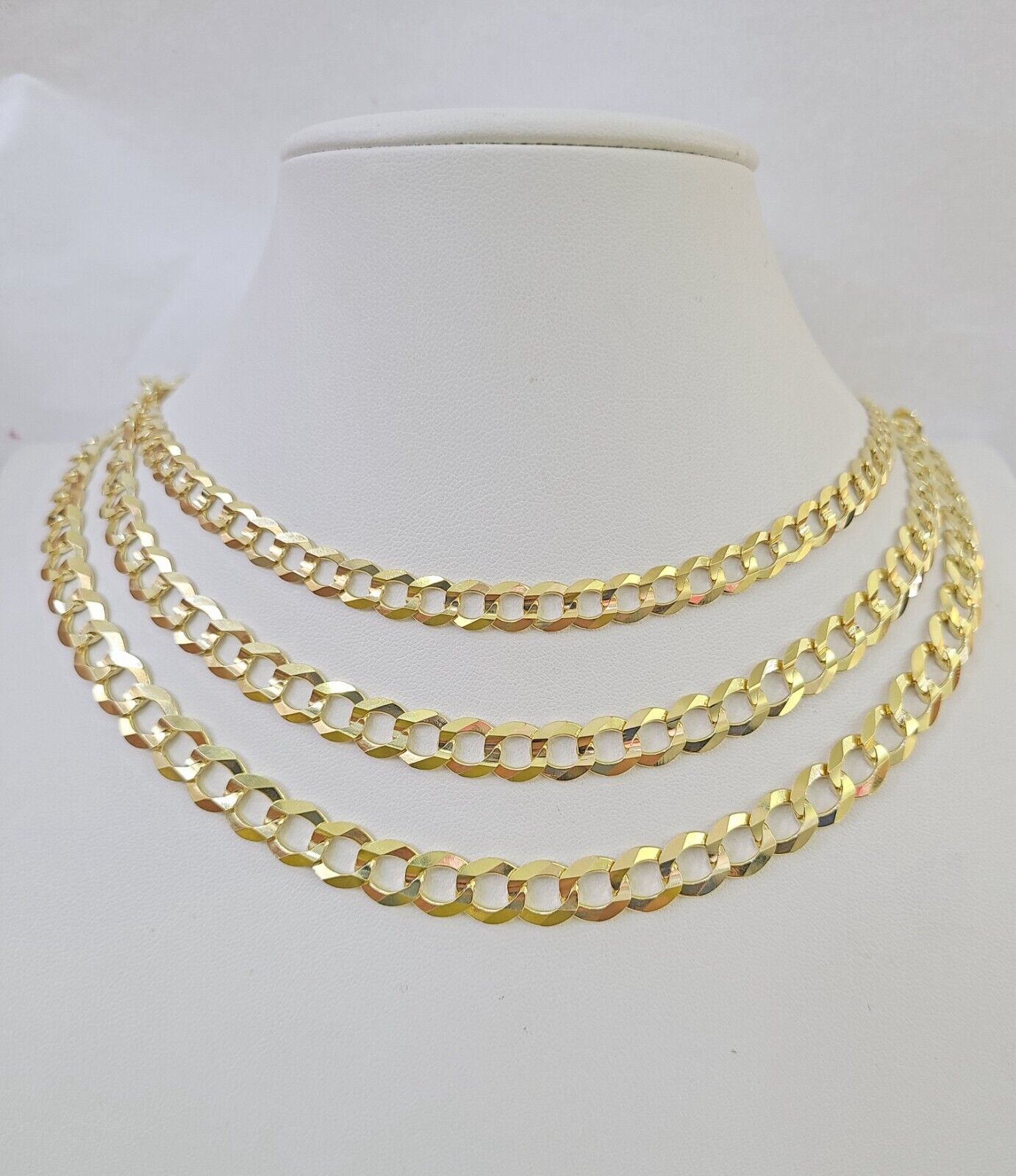 10k Solid Cuban Curb Link Necklace Chain Yellow Gold 8mm 9mm 10mm 20"-30"