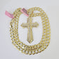 14k Solid Cuban Curb Link Chain Jesus Cross Charm Pendant 8mm 22inch YellowGold