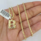 10k Gold Initial B Charm Rope Chain 16"-26" 2.5mm SET Necklace Alphabet Pendant
