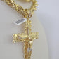 Real 10k Rope Chain Jesus Cross Charm Set 12mm 20"-30" Inch Necklace Yellow Gold