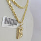 10k Gold Initial B Charm Rope Chain 16"-26" 2.5mm SET Necklace Alphabet Pendant