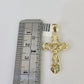 10K Gold Miami Cuban Chain INRI Jesus Cross 18"-28" 3mm Pendant Necklace SET