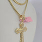 Real 14k Solid Chain Cross Charm Set Miami Cuban Link 3mm Necklace Pendant Gold