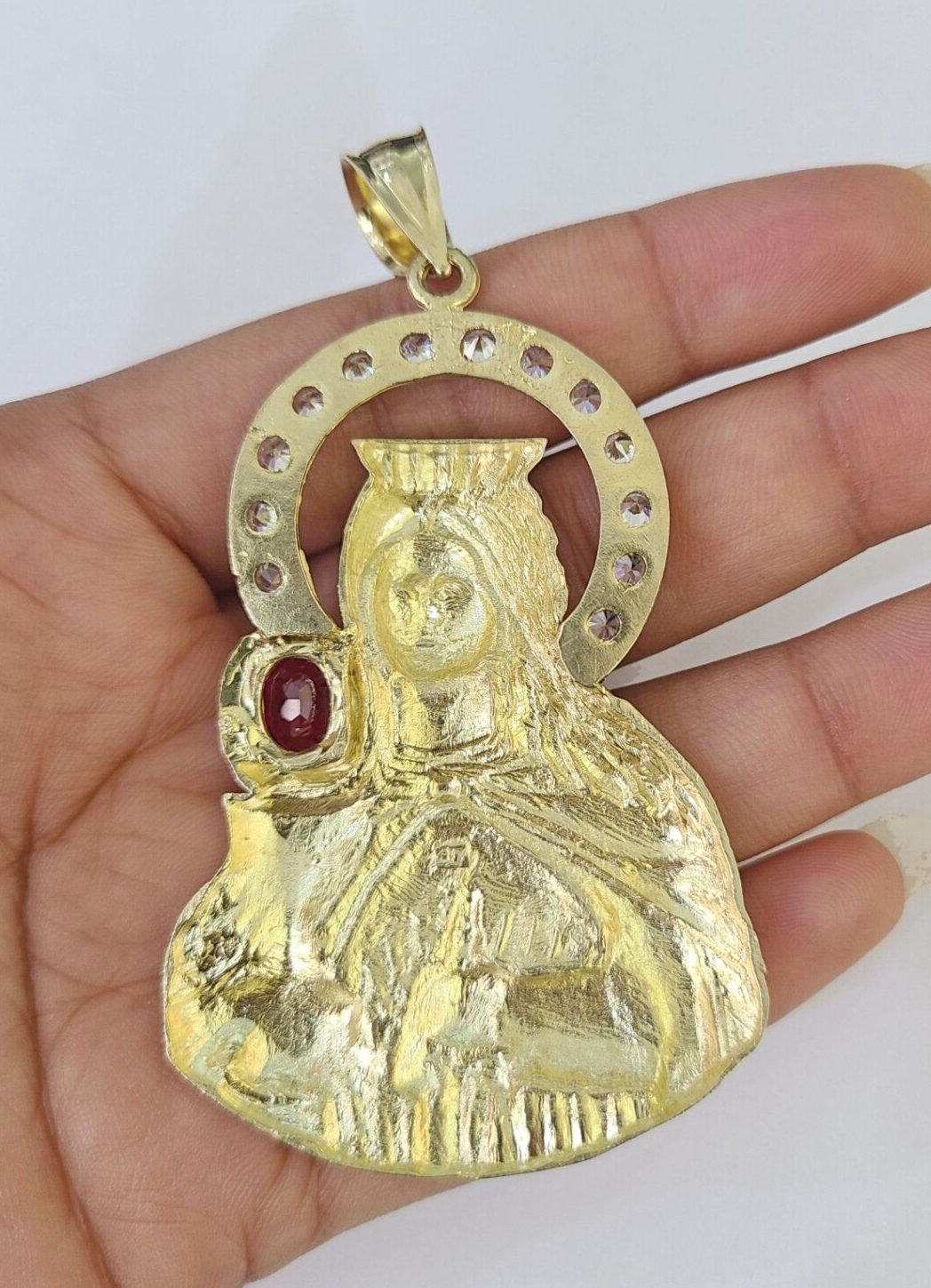 Real 10K Gold Saint Barbara Charm Diamond Cut 10kt yellow Gold Pendent 3"