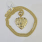 10K Gold Miami Cuban Chain Nugget Heart Charm 18"-24" 3mm REAL Pendant Ladies