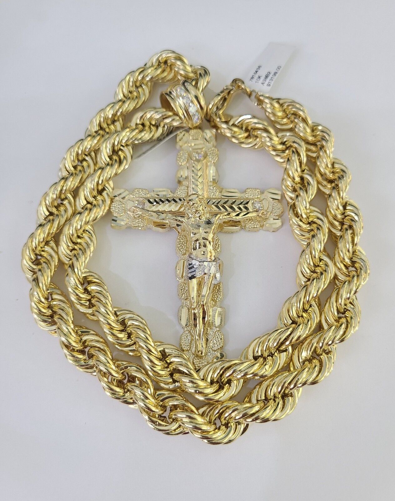 Real 10k Rope Chain Jesus Cross Charm Set 12mm 20"-30" Inch Necklace Yellow Gold