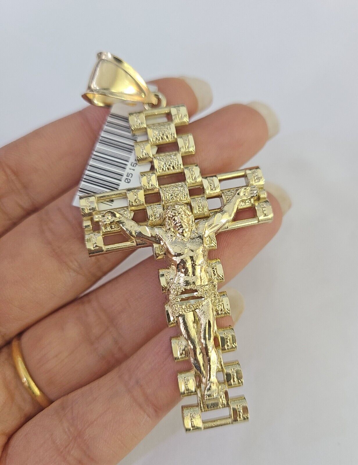 Real 10K Jesus Cross Pendant 3" Yellow Gold Charm Genuine 10kt