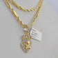 Real 10k Milano Rope Chain Diamond Lion Charm Necklace SET 3mm 18" 20" 22" 24"