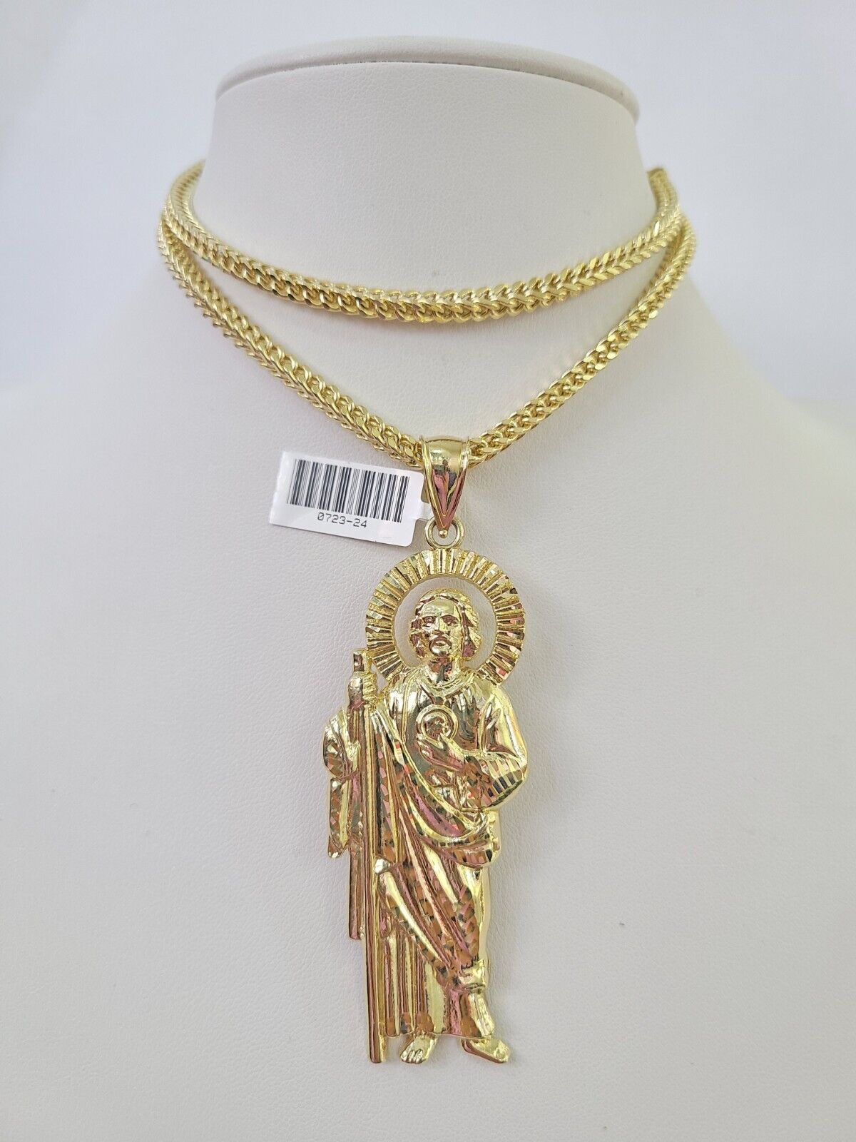 10K Franco Chain Saint Jude Pendant Charm Necklace 20"-28" 4mm Gold SET Yellow