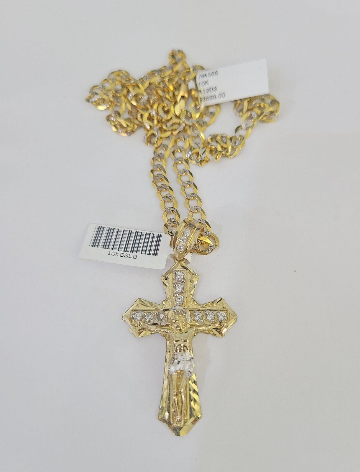 10k Gold Chain Cross Charm Solid Cuban Curb Link 5mm 18"-28" Inch DiamondCut SET
