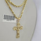 10k Milano Rope Chain INRI Cross Charm Necklace SET 3mm 18" 20" 22" 24" Pendant