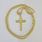 10k 3mm Rope Chain Jesus Cross Pendant 18"-30" Yellow Gold Set Charm Necklace