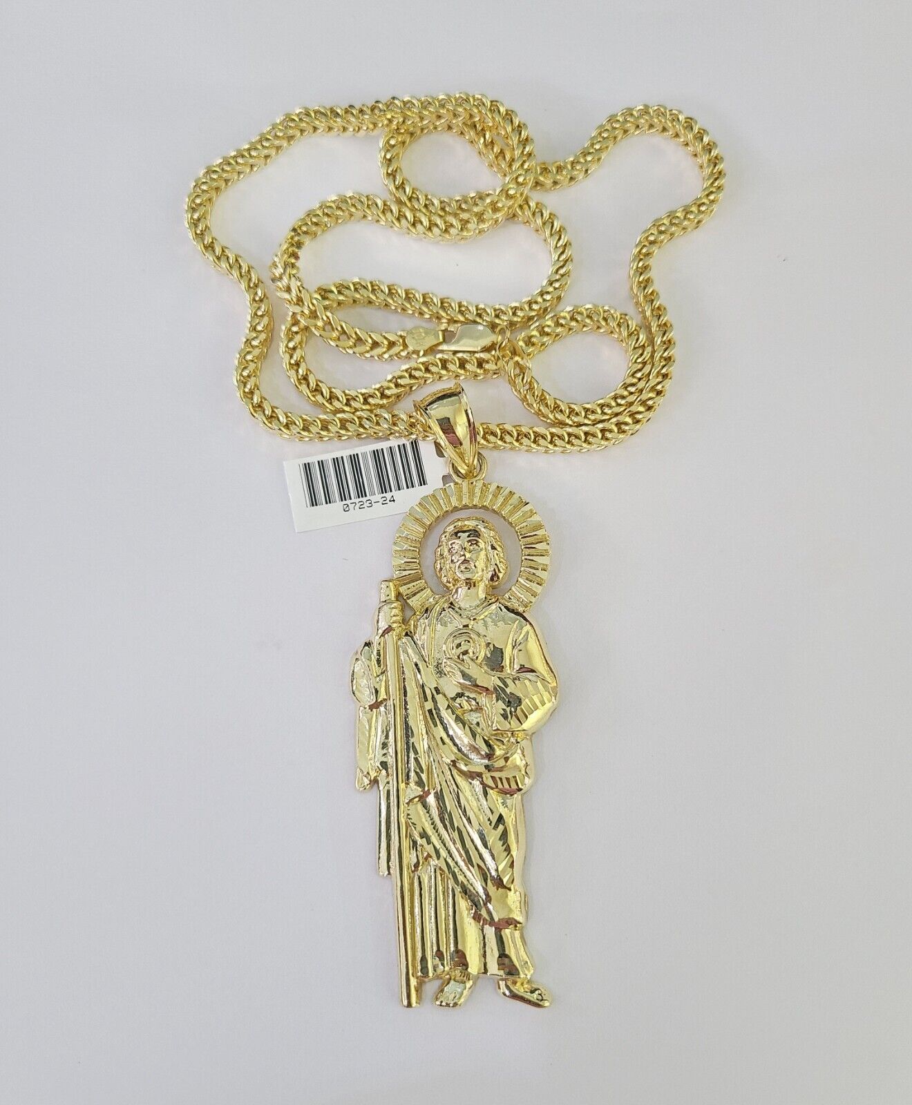 10K Franco Chain Saint Jude Pendant Charm Necklace 20"-28" 4mm Gold SET Yellow