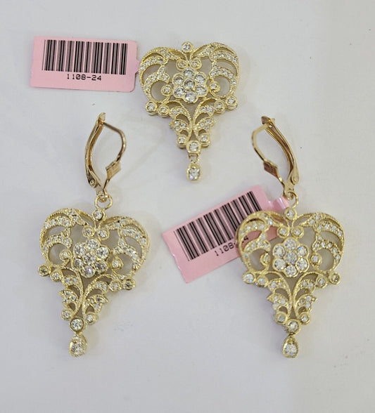 14k Chandelier Earrings Pendant Charm SET Yellow Gold Real Genuine 14Kt