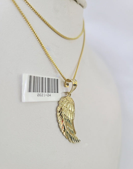 10K Solid Franco Chain Angel Wings Pendant Charm Necklace 18"-24" 1.5mm Gold