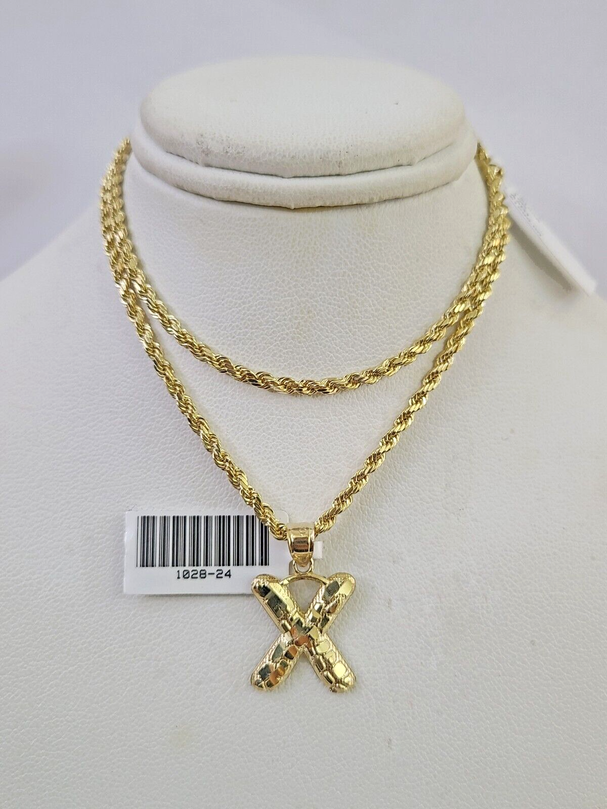 10k Gold Initial X Charm Rope Chain 16"-26" 2.5mm SET Necklace Alphabet Pendant